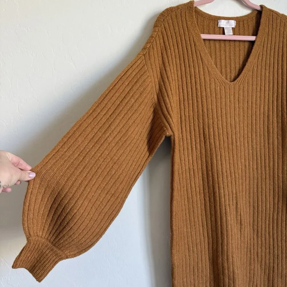 Rachel Parcell Wool Blend Balloon Sleeve Sweater Dress Size S Fall Pumpkin Spice - Picture 4 of 15